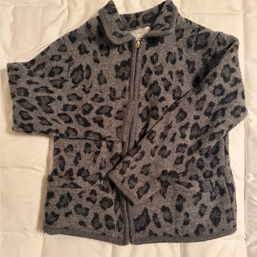 Lisa International Black and Gray Animal Print Wool Jacket